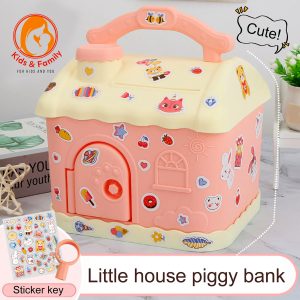 House Shaped Bank for Kids with Stickers (Pink)